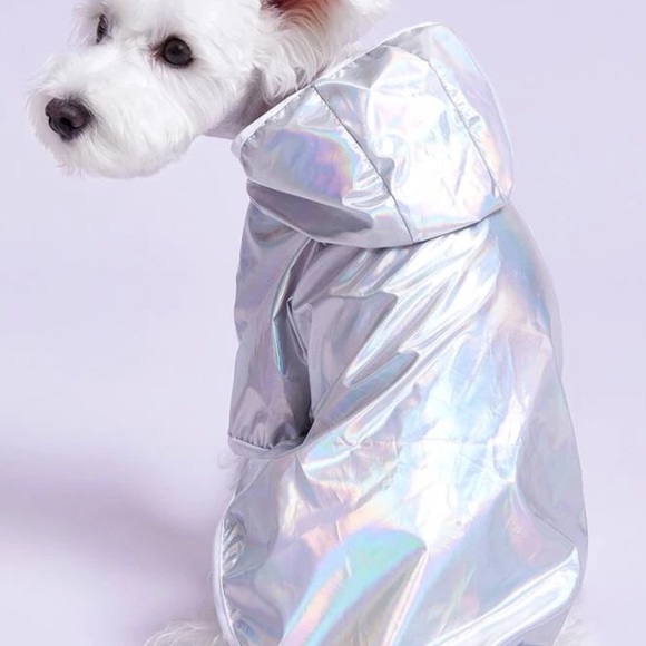 NWOT Technicolor Silver Pet Raincoat - Picture 2 of 5